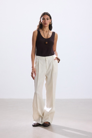BE BLUE Stone Plissed Linen Pants