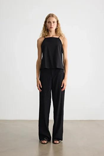 BE BLUE Black Shiny Palazzo Pants