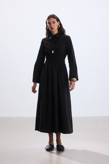 BE BLUE Black Poplin Shirt Dress with Pocket Detail