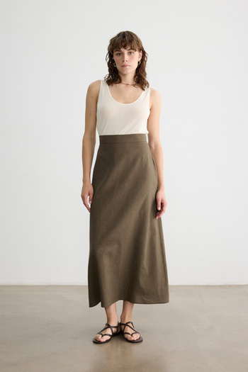 BE BLUE Brown Cotton Linen Skirt