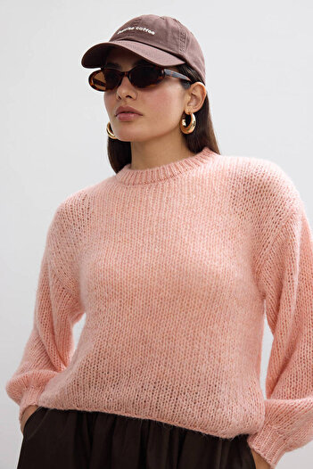 BE BLUE Pink Balloon Sleeved Sweater