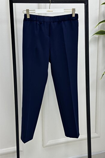 megapol Women's Navy Blue Lycra Bell Fabric Tight Leg Trousers with Elastic Waist