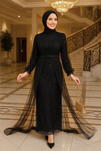Neva Style Чорна вечірня сукня з паєтками 56291s