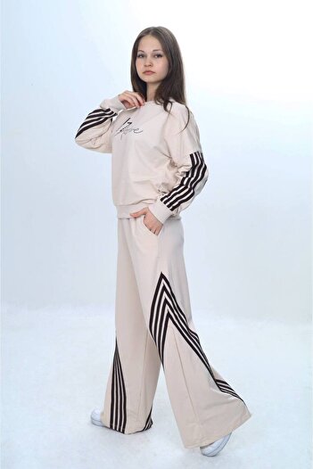 Asortix Girl's 100% Cotton Striped Oversize 2 Thread Bottom & Top Tracksuit Set-305