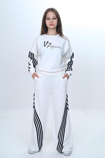 Asortix Girl's 100% Cotton Striped Oversize 2 Thread Bottom & Top Tracksuit Set-305