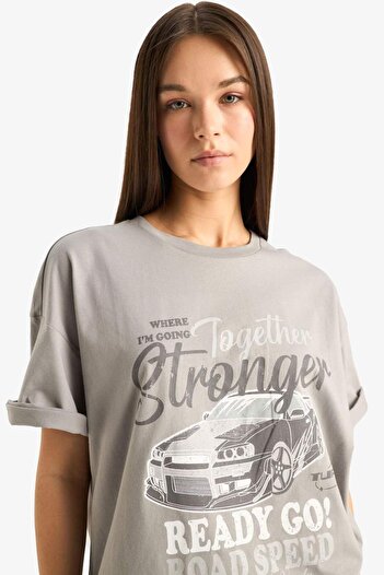 DeFacto Μπλουζάκι με κοντό μανίκι με στάμπα Oversize Wide Fit Crew D9617AX25SM