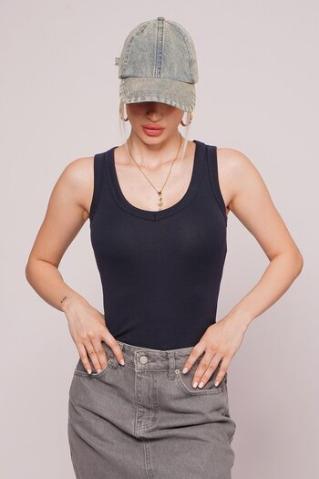 Madmext Γυναικείο εσώρουχο Navy Blue Deep V λαιμόκοψη 100% βαμβάκι Basic Mg2405