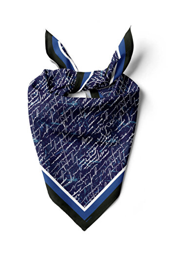 Modabutik Kadın Mavi Not Desenli 50x50 Bandana