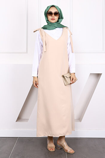 İmajButik Beige Shoulder Tie Gilet
