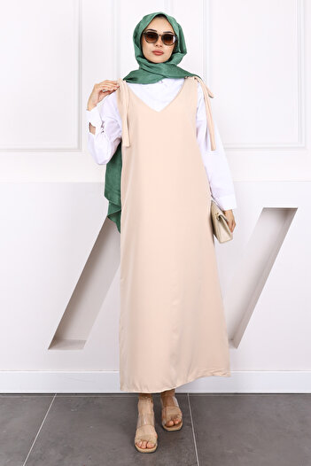 İmajButik Beige Shoulder Tie Gilet