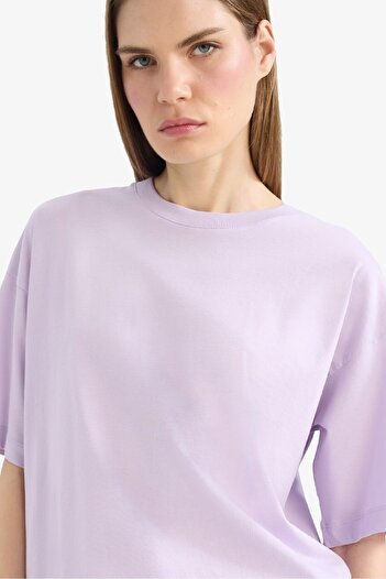 DeFacto Oversize Wide Fit Crew Neck Basic Plain Combed Cotton Short Sleeve T-Shirt C0099Ax25Sp