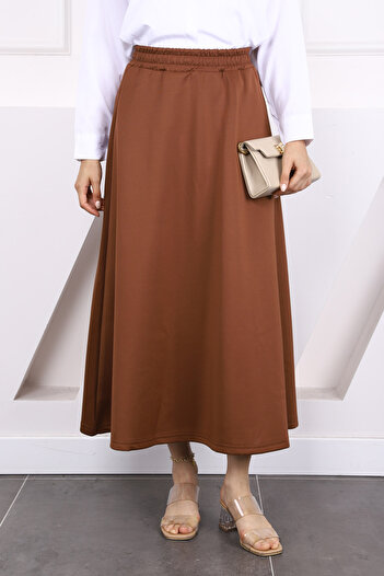 İmajButik Brown Elastic Waist Scuba Puff Skirt