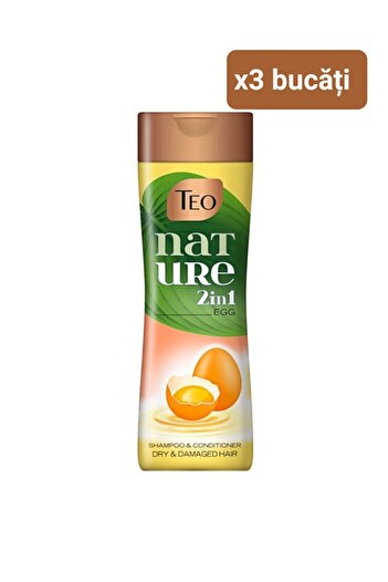 Teo Nature 2 in 1 Egg Shampoo for Dry and Damaged Hair, with Egg, 350 ml x 3 Pieces