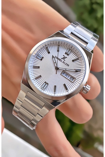 Daniel Klein Silver Color Men's Wrist Watch with Calendar - Bracelet Gift