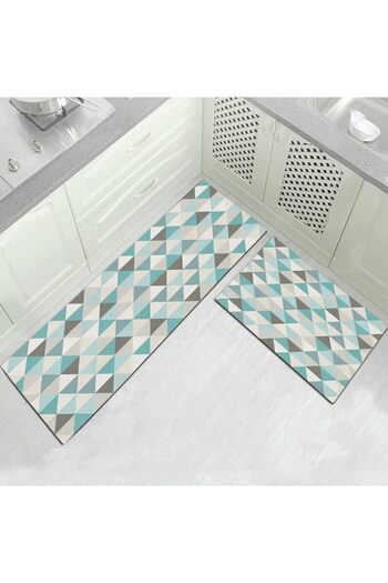 COOYA 2Pcs Geometric Pattern Kitchen Floor Mat,Comfort & Non-Slip,Super Water Absorbent,50x160cm+50x80cm