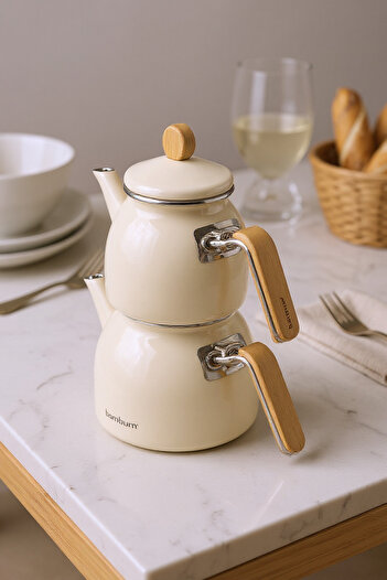 Bambum Sultan Bamboo Handle Teapot Set Cream