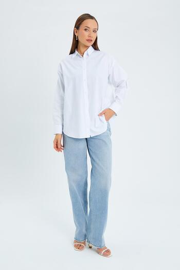 Mixray 4618 Women's Basic Shirt with Back Robe White