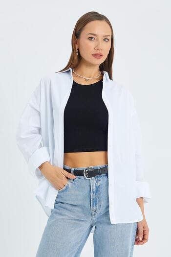 Mixray 4618 Women's Basic Shirt with Back Robe White