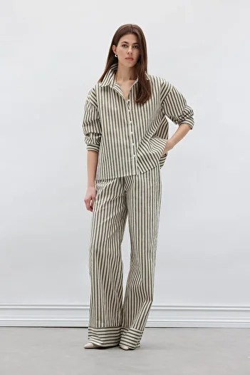 DeFacto Wide Leg Fabric Pants Double Pocket High Waist Wide Leg F0259Ax25Sm