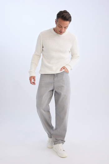 DeFacto Standard Fit Crew Neck Textured Knitwear Sweater E0811Axns