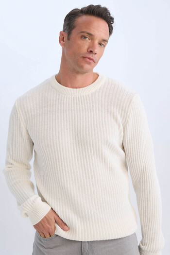 DeFacto Standard Fit Crew Neck Textured Knitwear Sweater E0811Axns