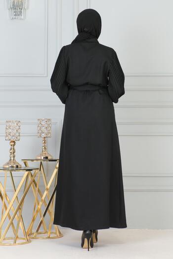Modamihram Black Ferace - με Stone Detail and Zipper 19208