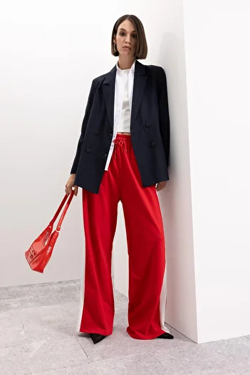 DeFacto Cool Wide Leg Sweatpants - Elastic Waist, Lace-Up Stripe