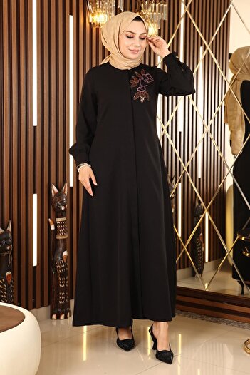 Modamihram Embroidered Hijab Abaya Black 10773
