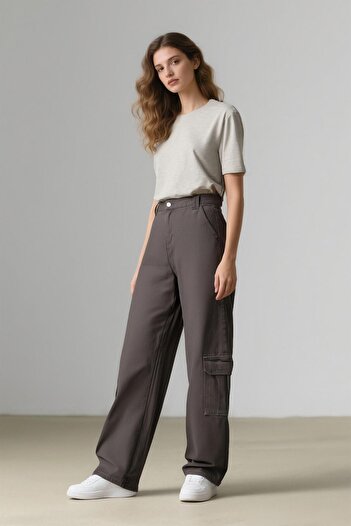 DeFacto Winter-Gabardine-Hose – Kargotasche mit normaler Taille, gerades Bein D3762ax24au