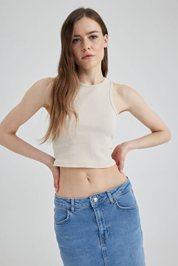 DeFacto Slim Fit Halter Yaka Pamuklu Crop Top
