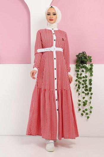 Modamihram Plaid Crested Ferace Claret Red 10903
