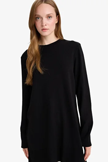 DeFacto Crew Neck Slit Regular Fit Knitwear Tunic Sweater - H3431Az23Wn