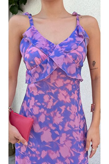 Nesil Rochie de damă colorată, lungă, cu bretele cu model