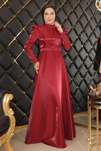 Modamihram Draped Chest Evening Dress Claret Red 19124
