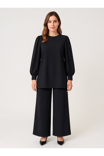 ALİA Σετ μπλούζα & παντελόνι από κρεπ ύφασμα Plus Size - Μαύρο -
