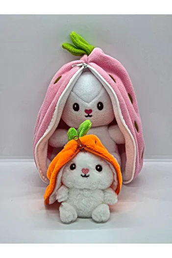 Collectors Store Special Strawberry Patterned Gift Zippered Plush Rabbit & Mini Plush for Valentine's Day, Birthday (Scented)