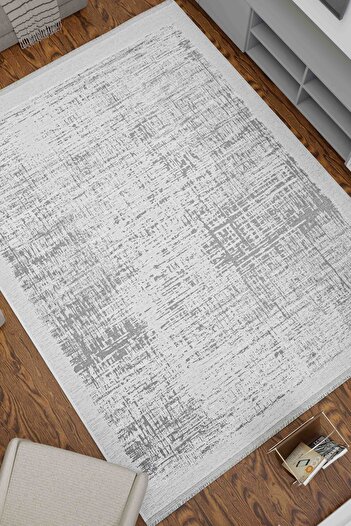 Oriente Home Abstract Antique Patterned Washable Non-Slip Base Chenille Carpet Gray Runner 8383