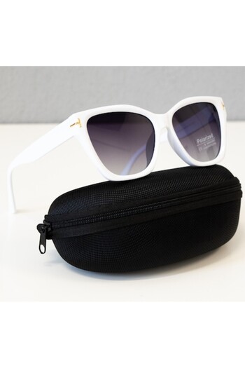 PARUNIV Polarized Sunglasses for Women, UV400 Protection, Gradient Lenses, White and Gold Details