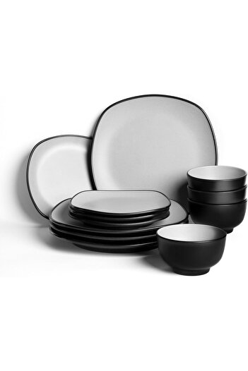 mastergold 12-Piece Square Dinner Set for 4 Persons Premium Unbreakable Melamine Dishwasher Safe in Gray Color
