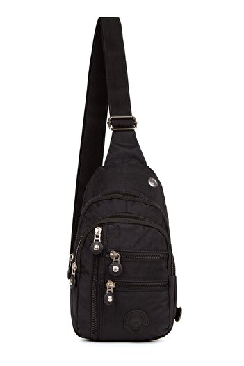 Newish Unisex Krınkıl Kumaş, Su Geçirmez, Çapraz Omuz Çantası, Body Bag, Free Bag Siyah Renk, Günlük, Spor