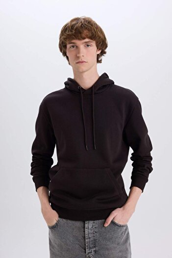 DeFacto Regular Fit Kapüşonlu Kanguru Cepli İçi Yumuşak Tüylü Basic Düz Sweatshirt X8283AZ24AU
