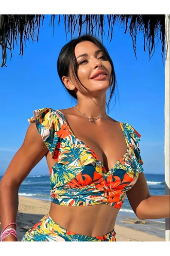Phellos Tropical Print High Waist Tie Bikini Set – Phellosco
