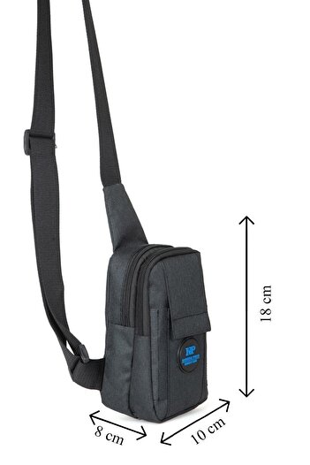 Newish Unisex Siyah Keten Kumaş Telefon Bölmeli Çapraz Askılı Omuz Ve Bel Çantası Günlük Çanta