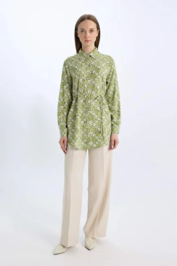 DeFacto Regular Fit Patterned Belted Long Sleeve Hijab Shirt Tunic E1758Ax25Sp