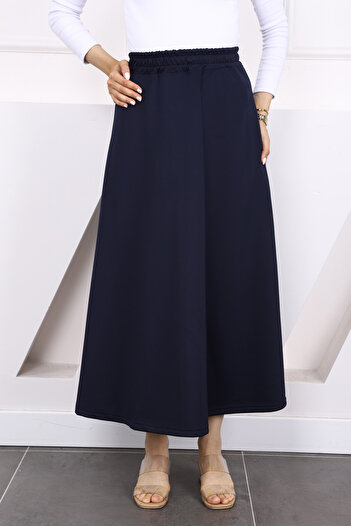 İmajButik Navy Blue Elastic Waist Scuba Puff Skirt