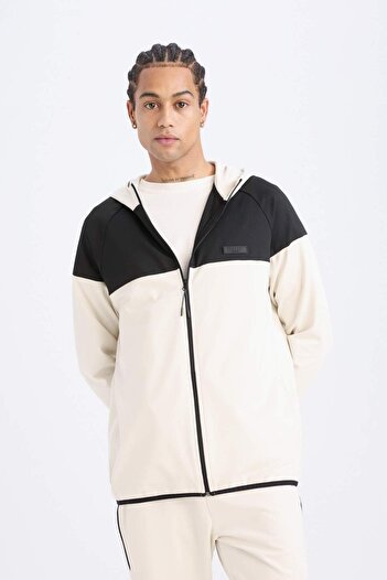 DeFacto DeFactoFit Standart Fit Kapüşonlu Skuba Dalgıç Kumaş Sporcu Fermuarlı Sweatshirt D7363AX25SP