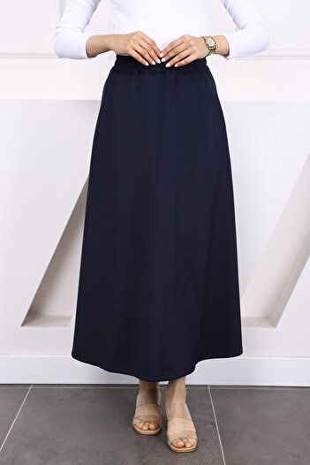 İmajButik Navy Blue Elastic Waist Scuba Puff Skirt