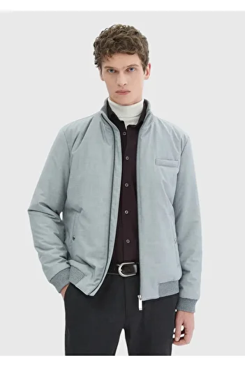 Ramsey Gray Regular Fit Stand Collar Casual Woven Coat
