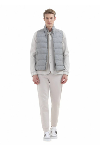 Ramsey Light Gray Regular Fit Stand Collar Casual Woven Sports Vest