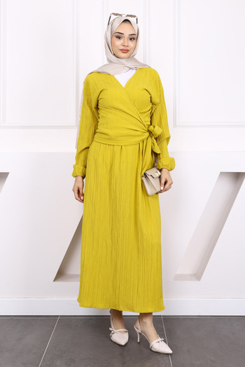İmajButik Oil Green Side Tie Blouse Skirt Suit
